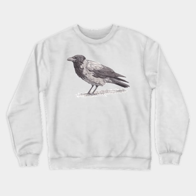 Hooded Crow - Inktober Crewneck Sweatshirt by GaiaSorrentino